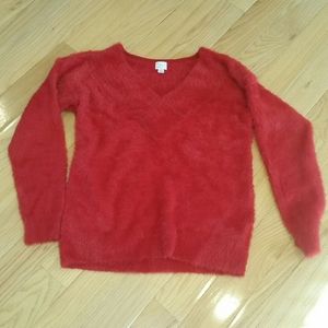A New Day vneck fuzzy angora look sweater. Red.